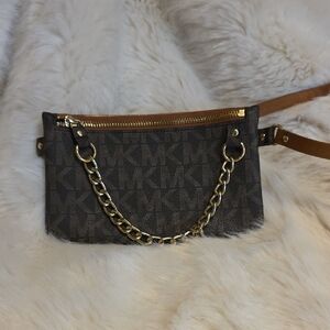Michael Kors Brown Wristlet with Gold Chain